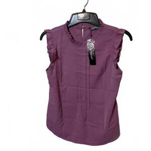 Allegra K Deep Purple Preppy Career Sleeveless Ruffle Trim Blouse Size Small-New